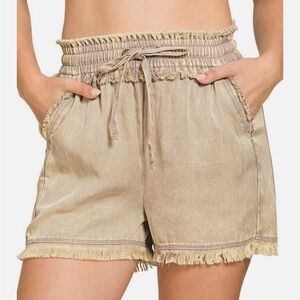 Zenana ash mocha acid wash draw string shorts